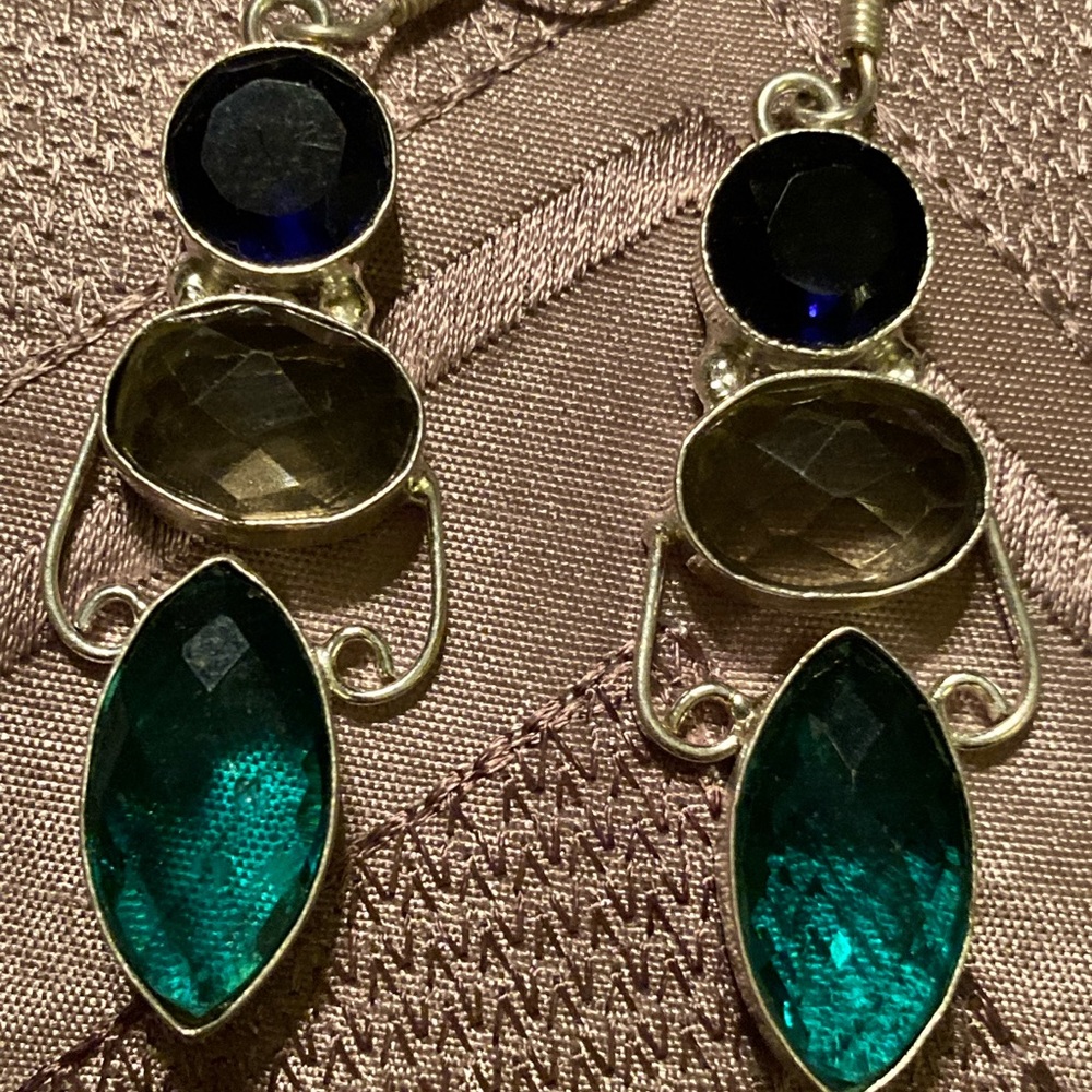 Multicolor stone earrings, .925 silver dangle